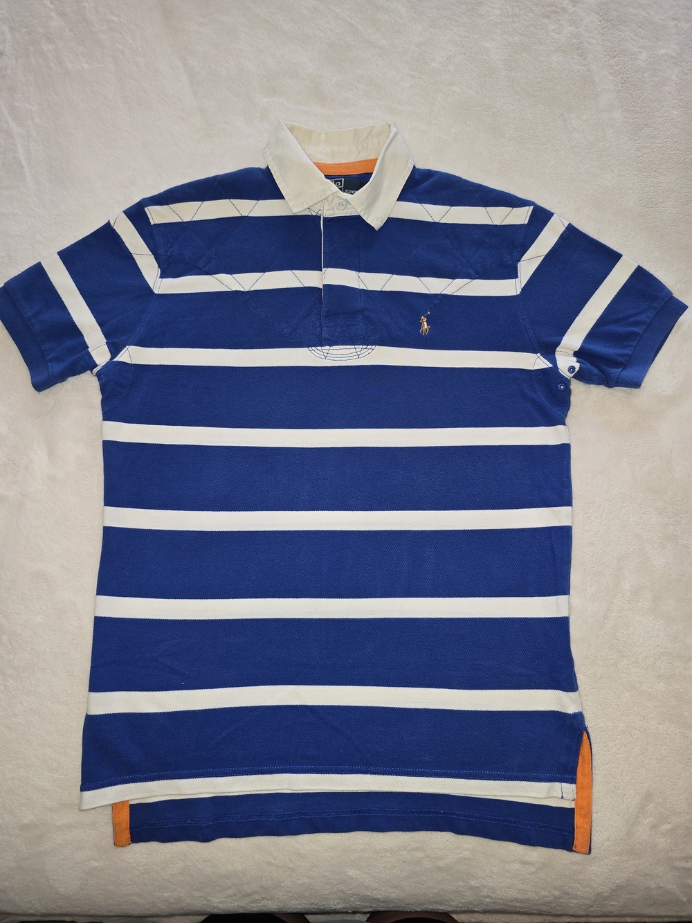 Ralph Lauren Blue and White Striped Polo Rugby Shirt Vintage